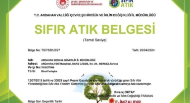 Ardahan Sosyal Güvenlik İl Müdürlüğü, Sıfır Atık Belgesi'ni Almaya Hak Kazandı