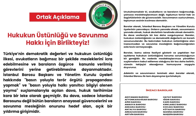 Barolardan Ortak Tepki: “Hukukun Üstünlüğü ve Savunma Hakkı İçin Birlikteyiz!”