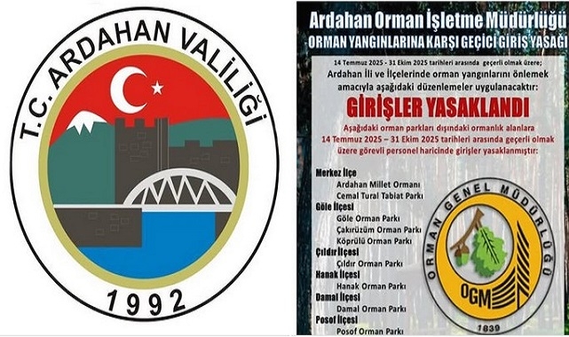 Ardahan'da Ormanlık Alanlara Giriş ve Ateş Yakma Yasakları Getirildi