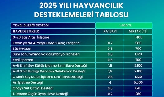 2025 Yılı Hayvancılık Desteklemeleri Açıklandı